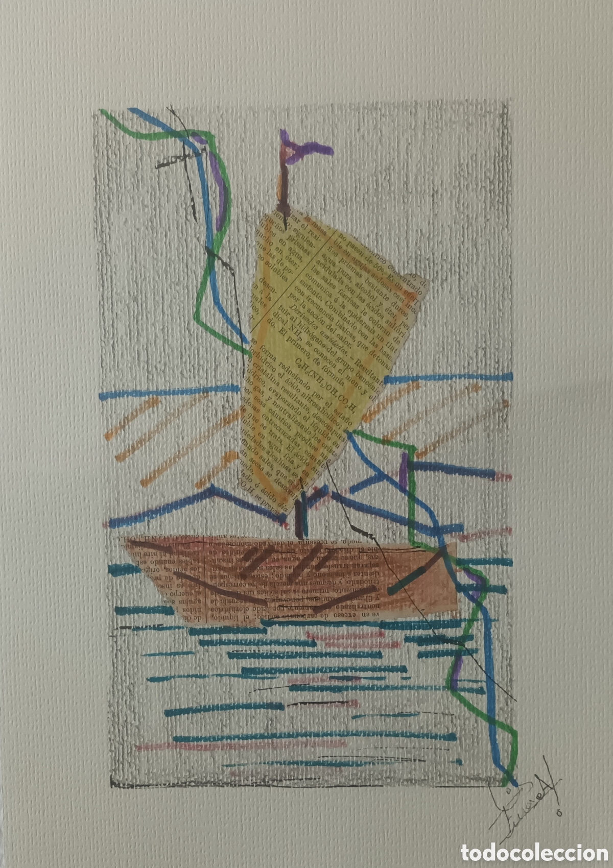 Arte: Dibujo collage abstracto orginal 21x29 cm