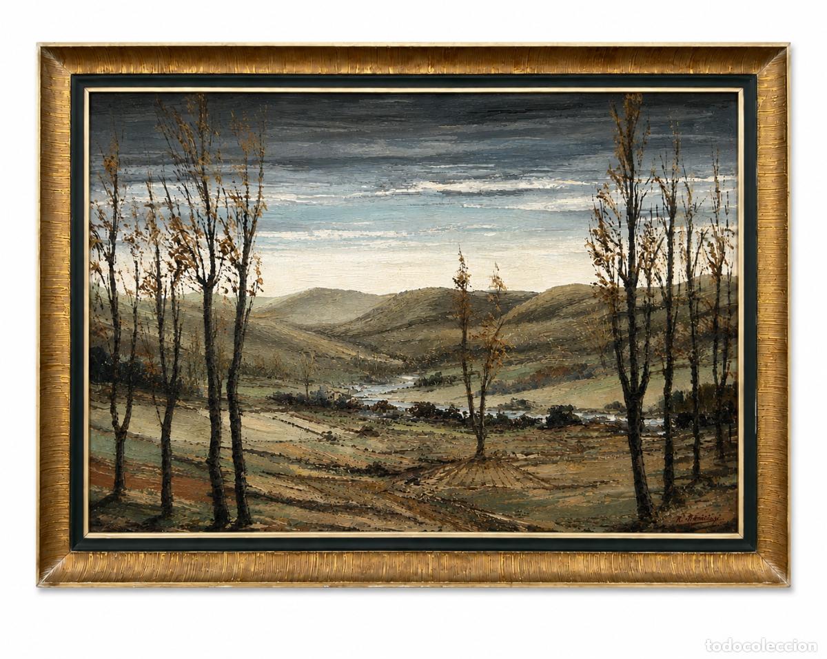 Arte: MART&Iacute;N RUIZ ANGLADA - PAISAJE CON ARBOLES Y MONTA&Ntilde;AS - 82 X 116 CM - OLEO LIENZO