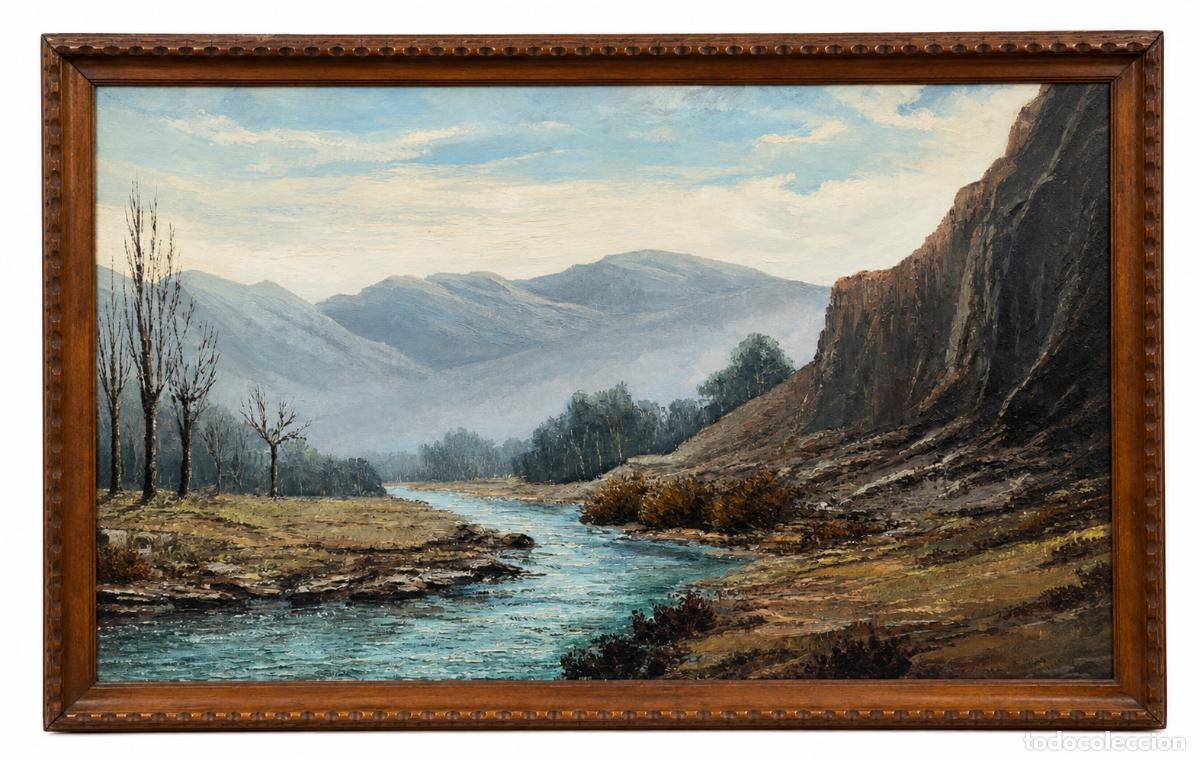 Art: MART&Iacute;N RUIZ ANGLADA - PAISAJE CON RIO Y MONTA&Ntilde;AS - 97 X 167 CM - OLEO LIENZO