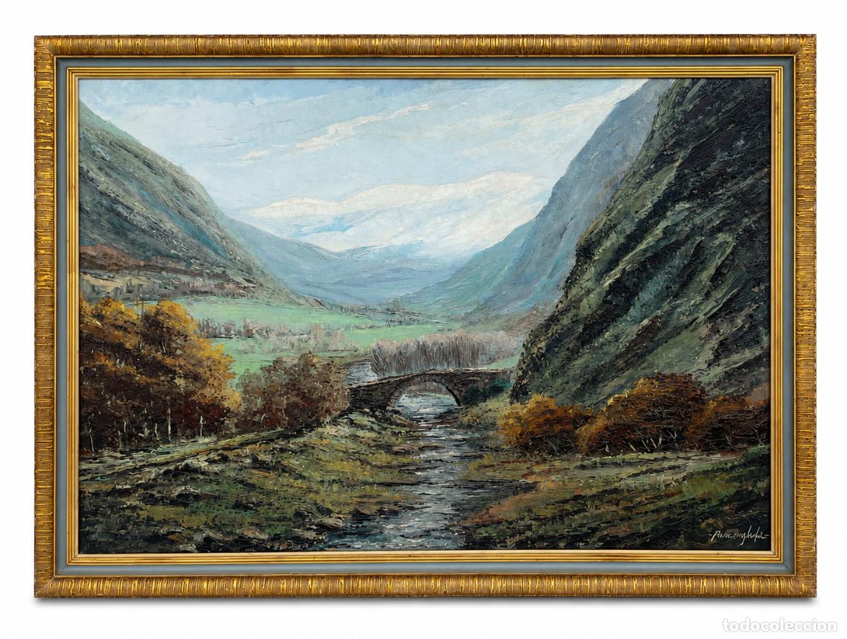 Art: MART&Iacute;N RUIZ ANGLADA - PAISAJE CON PUENTE Y MONTA&Ntilde;AS - 81 X 116 CM - OLEO LIENZO