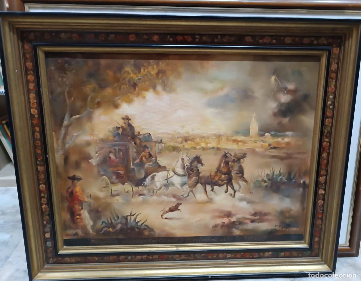 Arte: Oleo del pintor murciano (La Uni&oacute;n) Asensio S&aacute;enz 64X49. Marco 79X65. Diligencia Murcia Cartagena