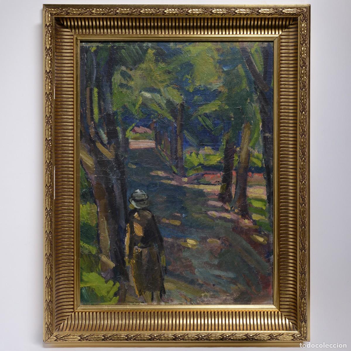 Art: Early 20th Century Russian Expressionist Park Scene Oil Board Signed Framed