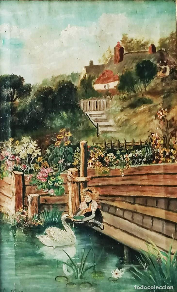 Arte: Paisaje con estanque, cisne - Ernesto Molina V&aacute;squez (1857&ndash;1904)