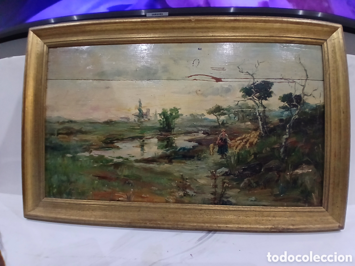 Arte: Cuadro sobre tabla desperfo y pagado firmado sin identificar