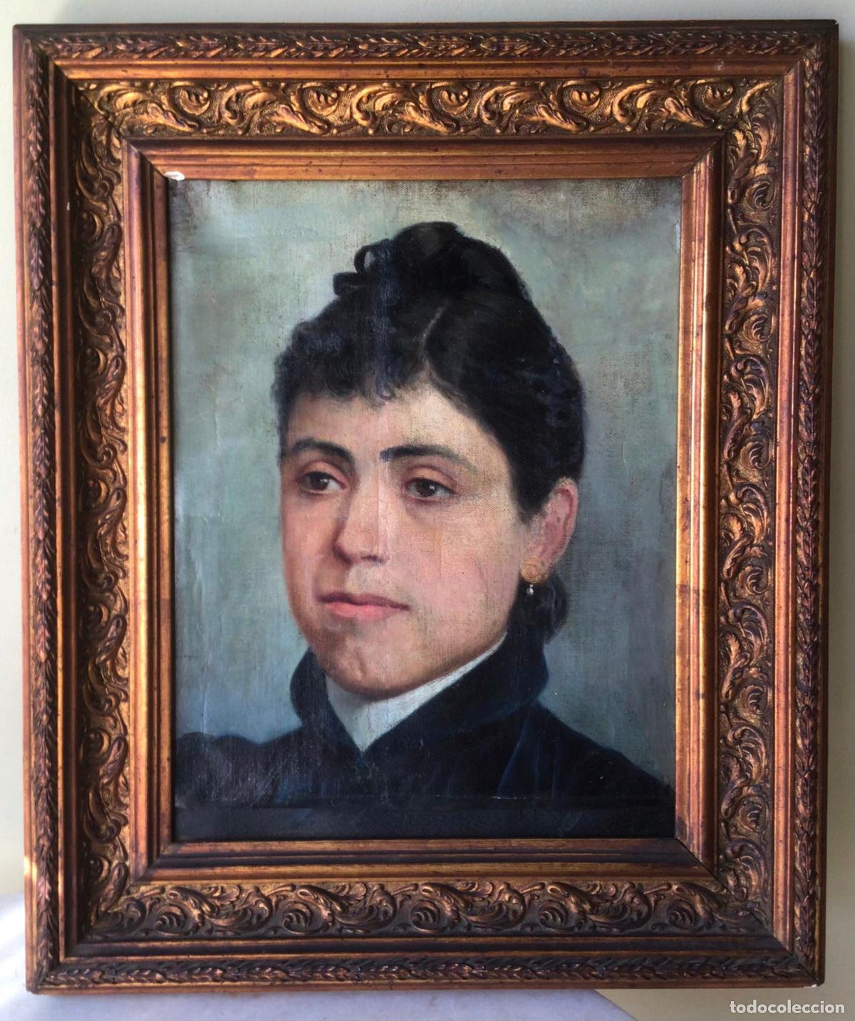Arte: ANTIGUA PINTURA . RETRATO DE DAMA CON MO&Ntilde;O - 1890 - OLEO SOBRE LIENZO