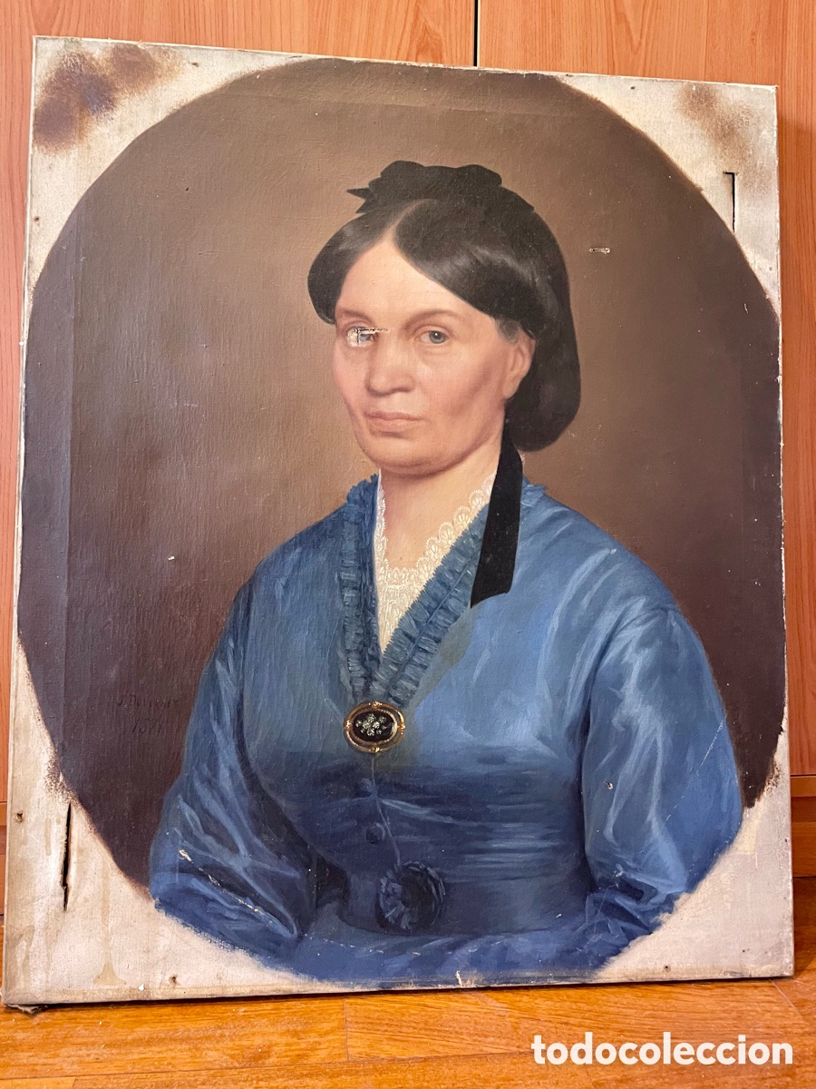 Art: Retrato de dama &oacute;leo sobre lienzo siglo XIX sin marco