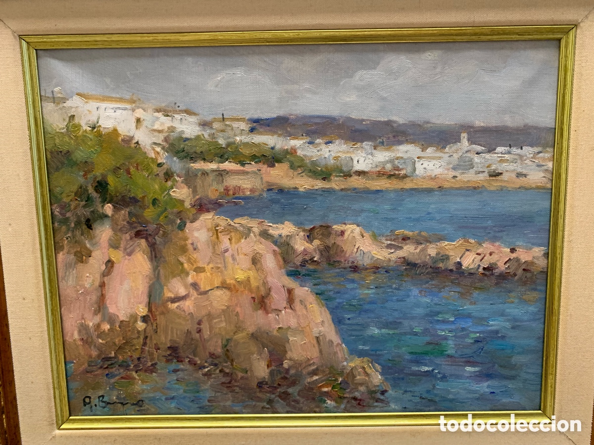 Arte: P. Bruno o Bueno ?, costa brava, 33x25 obra y 49x40,5 con marco