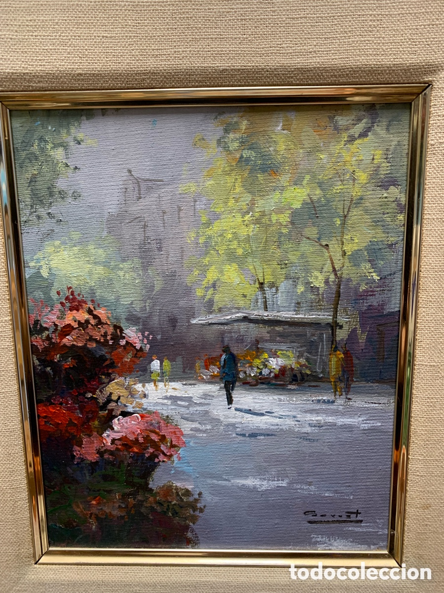 Arte: Serrat, imagen de rambla de las flores de Barcelona, 18x22,5 obra y 39x43 con marco