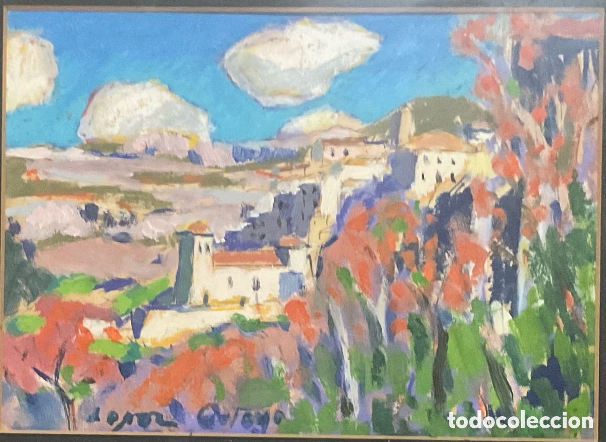 Arte: JOS&Eacute; L&Oacute;PEZ ORTEGA (Barcelona, 1942) &ndash; Paisaje pueblo &ndash; &Oacute;leo original firmado &ndash; 40 x 33 cm