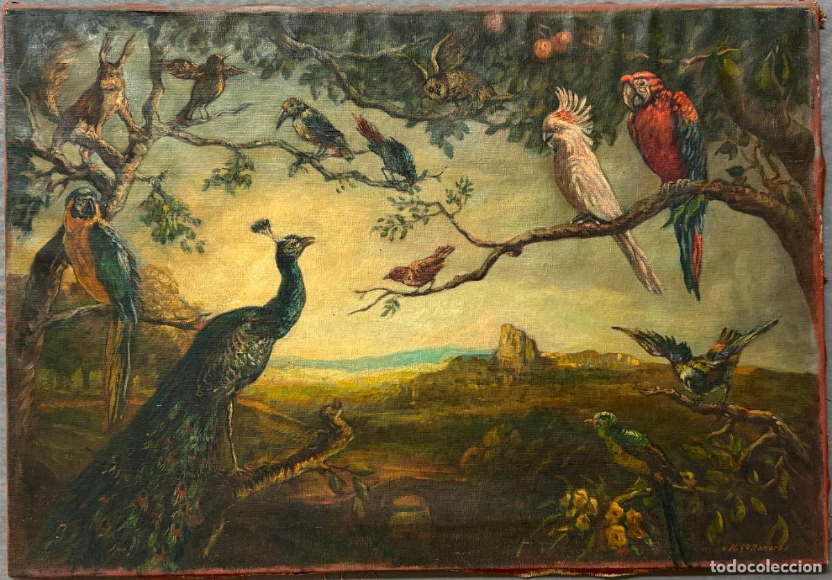 Arte: Manuel Garc&iacute;a Romero , Hispaleto hijo , &oacute;leo lienzo , concierto de aves , R803