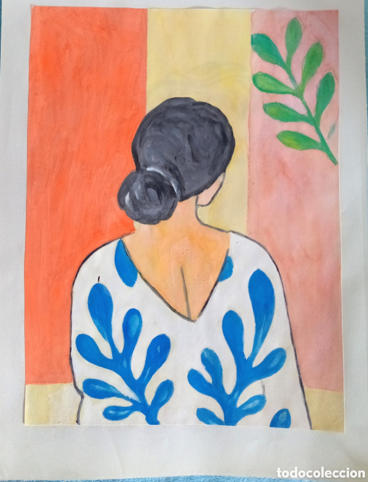 Arte: Interpretaci&oacute;n pintura dibujo (t&eacute;cnica mixta) de Matisse (17) acuarela y acr&iacute;lico sobre papel doble