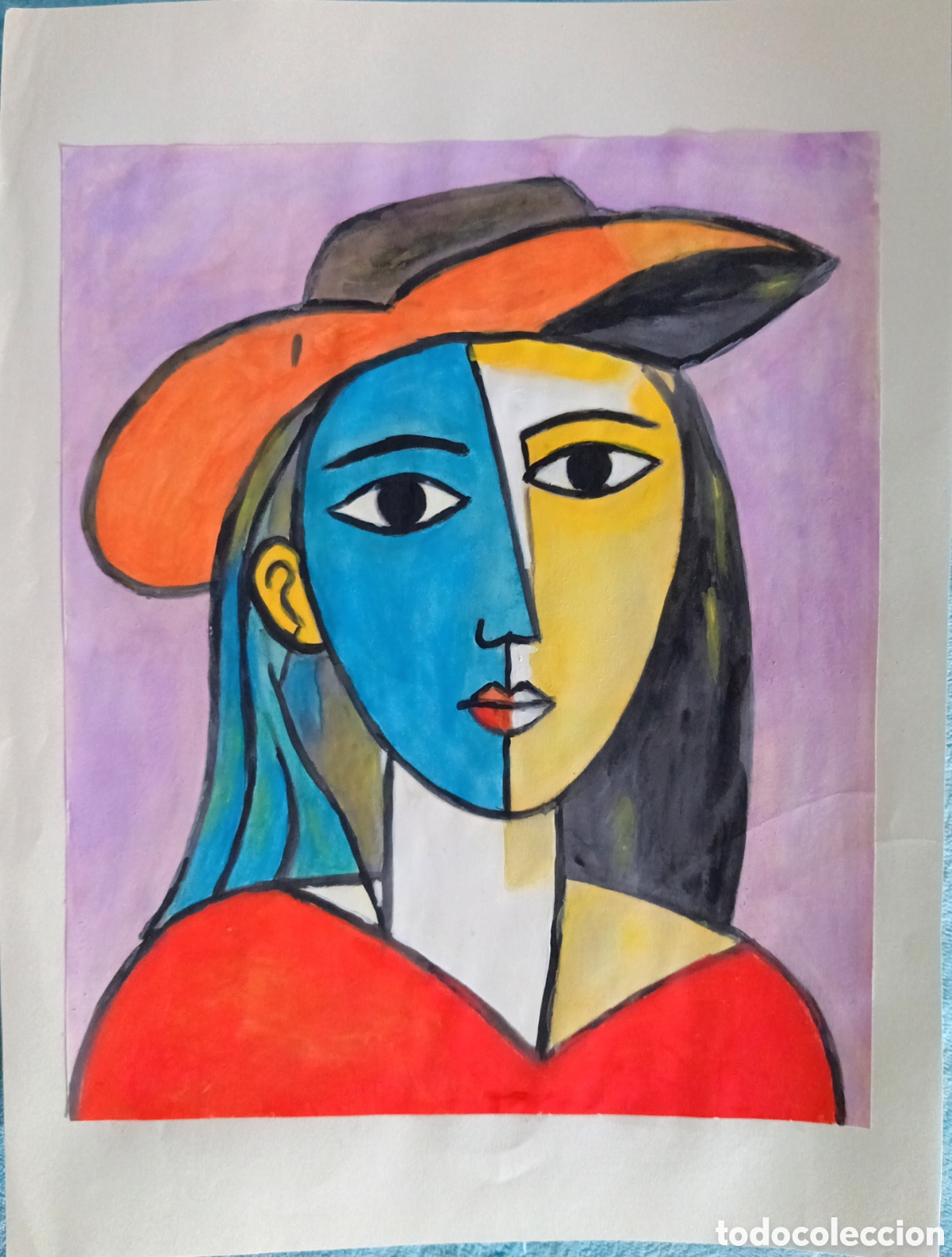 Arte: Interpretaci&oacute;n pintura dibujo (t&eacute;cnica mixta) de Picasso (18) acuarela y acr&iacute;lico sobre papel doble