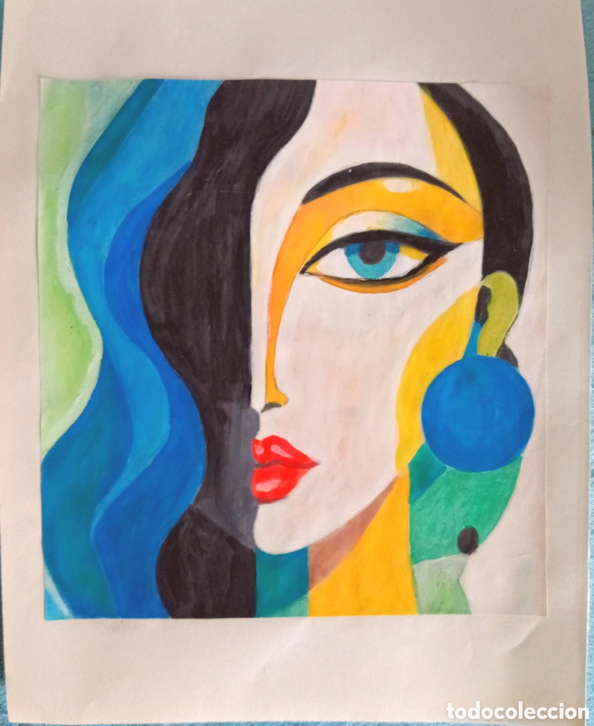 Arte: Original pintura cara abstracta (64) (t&eacute;cnica mixta) acuarela y acr&iacute;lico sobre papel cart&oacute;n doble 31