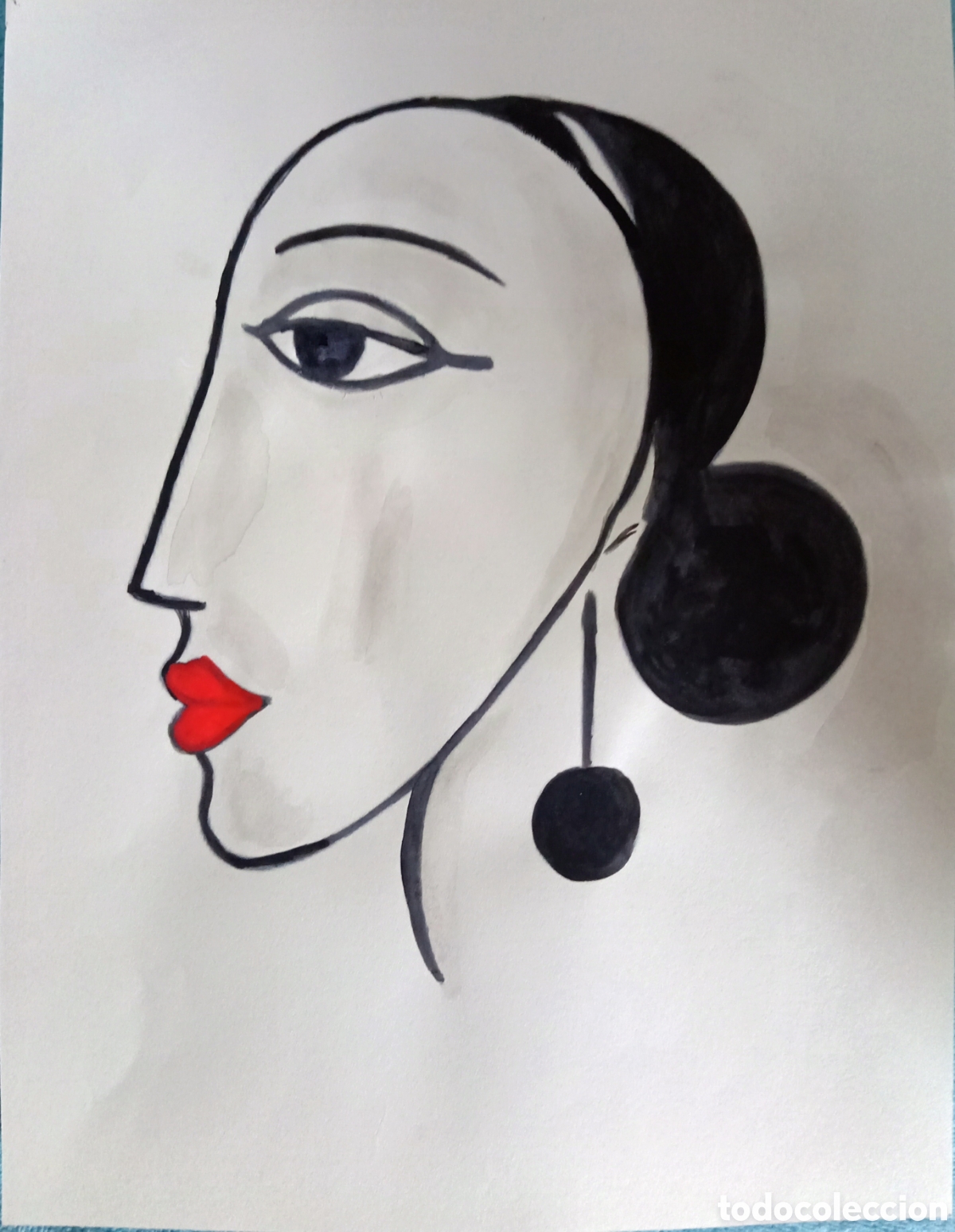 Arte: Interpretaci&oacute;n pintura dibujo (t&eacute;cnica mixta) de Picasso (20)acuarela y acr&iacute;lico sobre papel 30,5cm