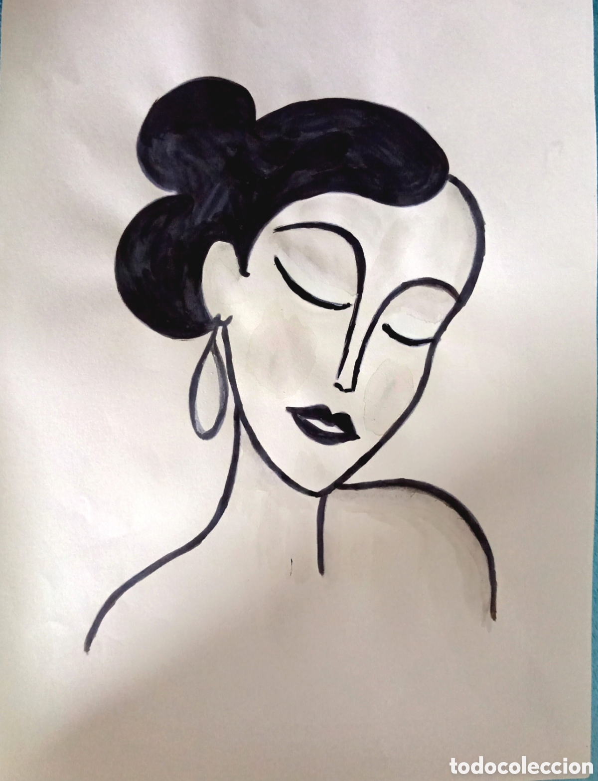 Arte: Mujer con mo&ntilde;o trazos (1) (t&eacute;cnica mixta) acuarela y acr&iacute;lico sobre papel 34cm x 22cm. Muy bonita