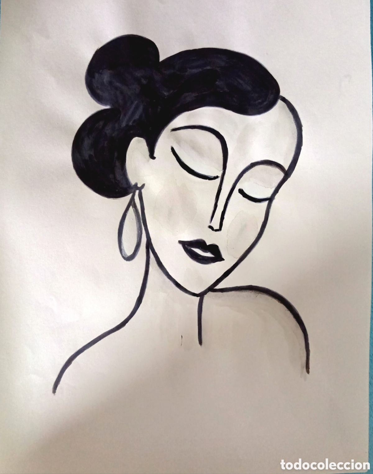 Arte: Mujer con mo&ntilde;o trazos (1) (t&eacute;cnica mixta) acuarela y acr&iacute;lico sobre papel 34cm x 22cm. Muy bonita