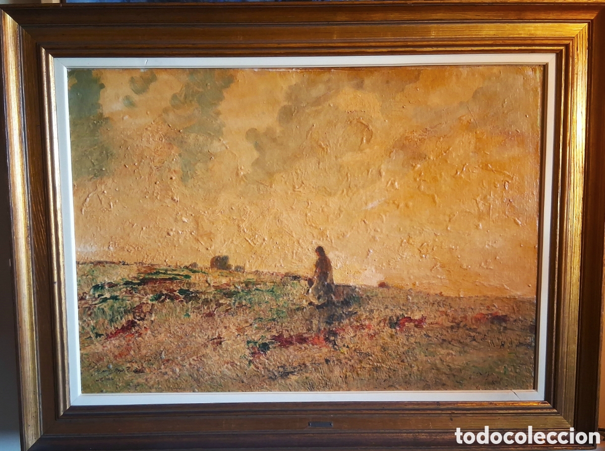 Arte: LUIS GINER VALLS (Godella,1900-1995) &rdquo;Campo con figura&rdquo; &oacute;leo sobre lienzo (77 x 53,5)