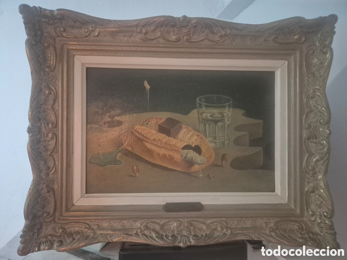 Arte: Pan y chocolate sobre madera. Pintura de Dali