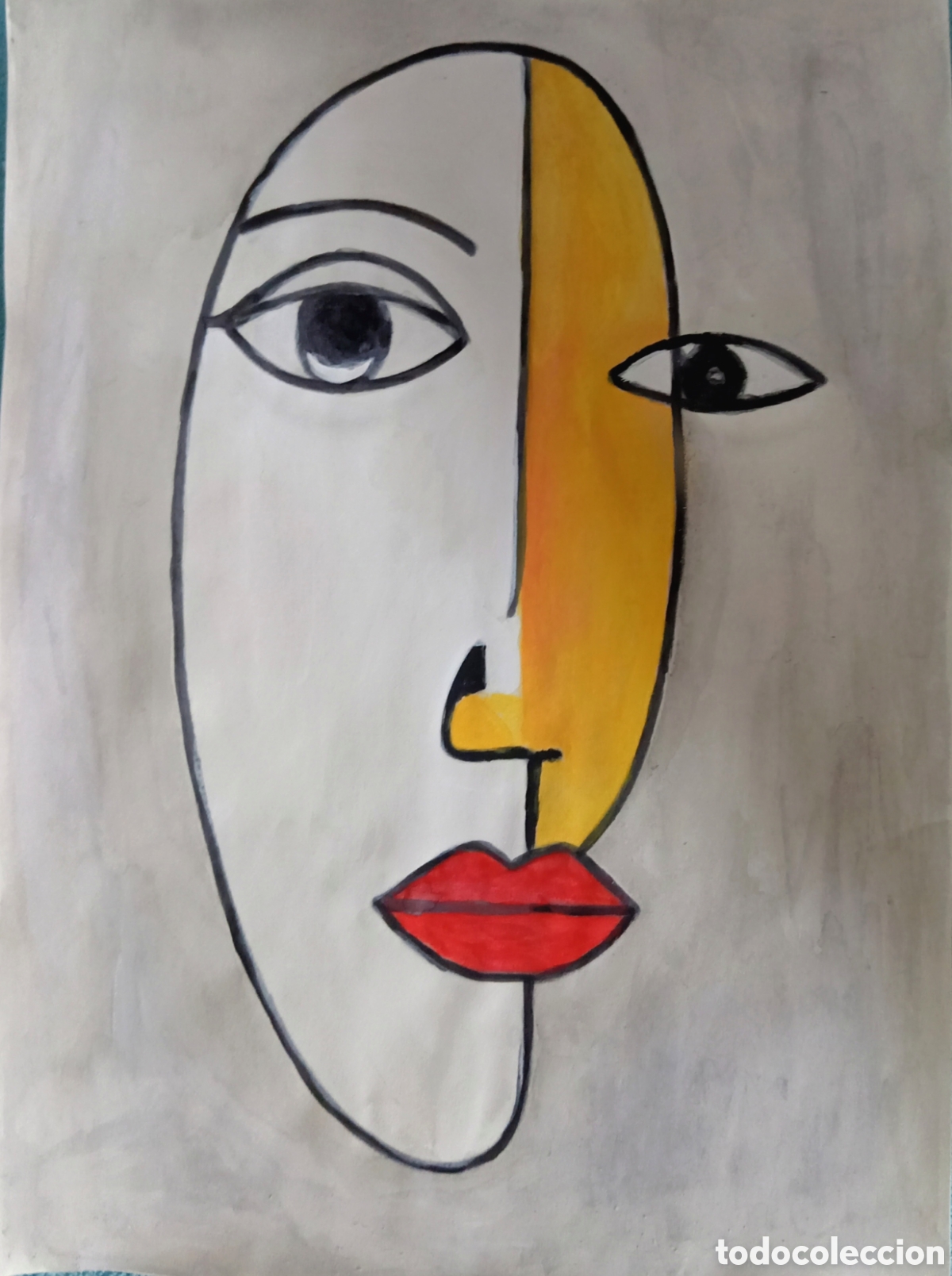 Arte: nterpretaci&oacute;n pintura dibujo (t&eacute;cnica mixta) de Picasso (21)acuarela y acr&iacute;lico sobre papel 30,5cm..