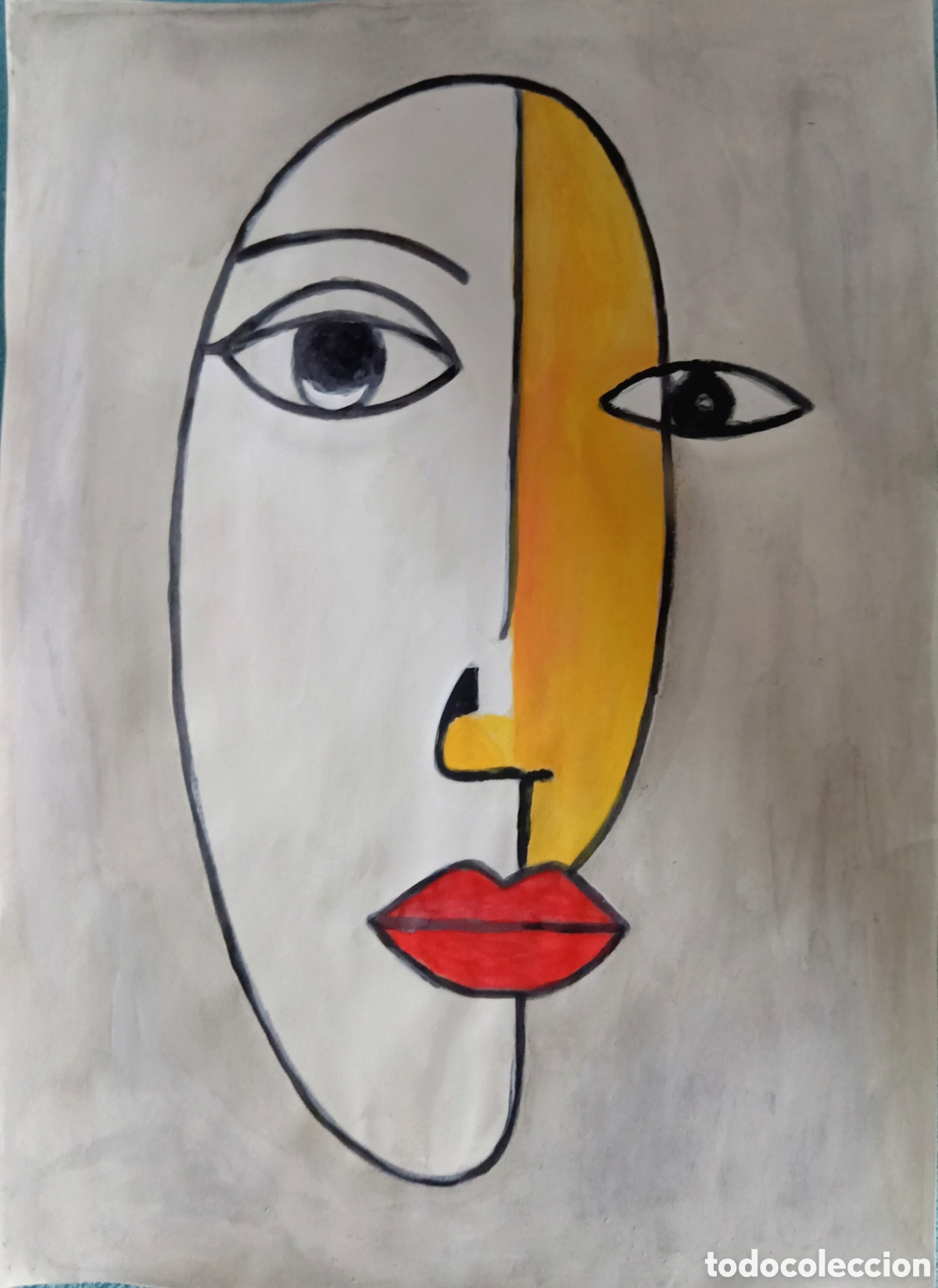 Arte: nterpretaci&oacute;n pintura dibujo (t&eacute;cnica mixta) de Picasso (21)acuarela y acr&iacute;lico sobre papel 30,5cm..