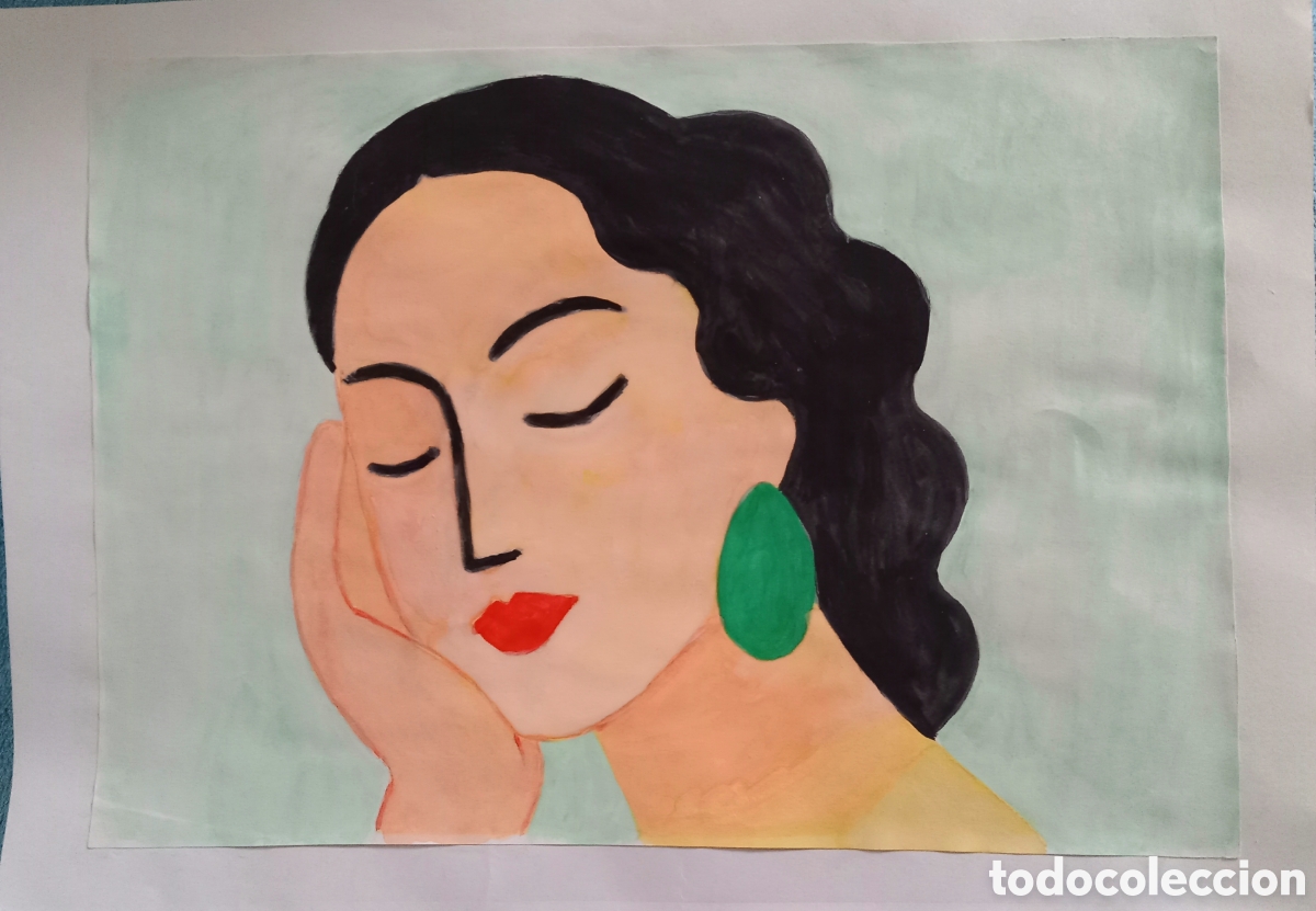 Arte: Interpretaci&oacute;n pintura dibujo (t&eacute;cnica mixta) de Matisse (19) acuarela y acr&iacute;lico sobre papel doble