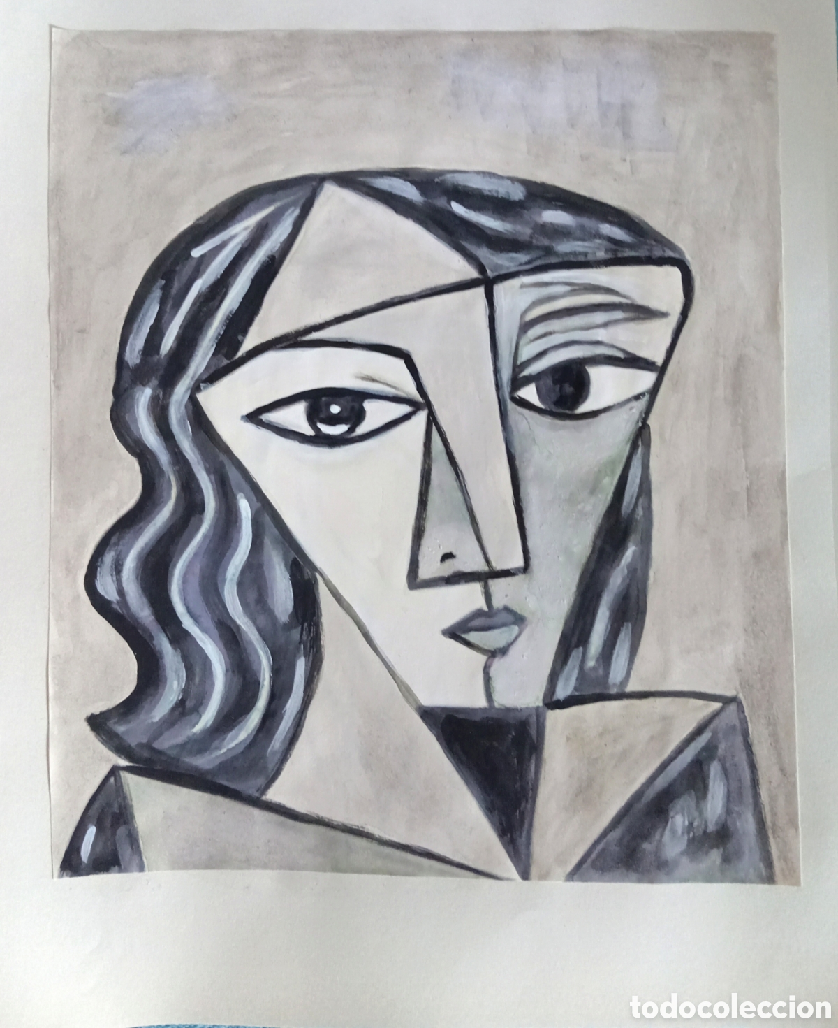 Arte: Interpretaci&oacute;n pintura dibujo (t&eacute;cnica mixta) de Picasso (22) acuarela y acr&iacute;lico sobre papel doble