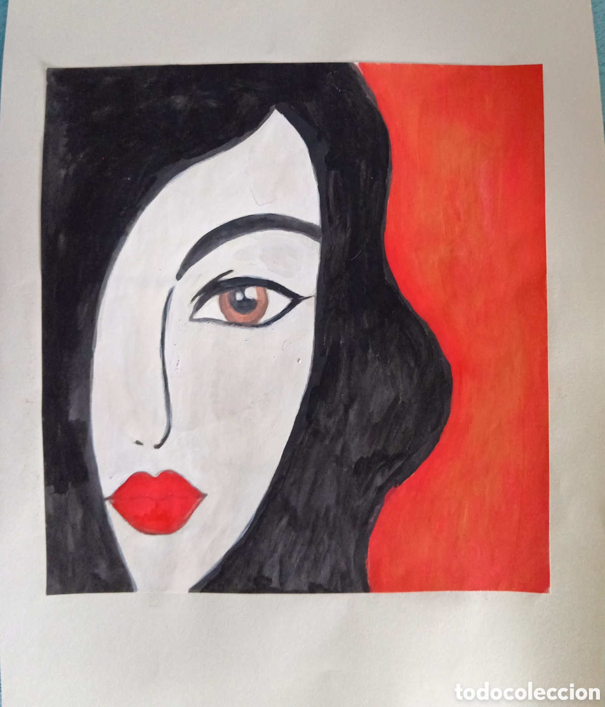 Arte: Original pintura cara abstracta (66) (t&eacute;cnica mixta) acuarela y acr&iacute;lico sobre papel cart&oacute;n doble 31