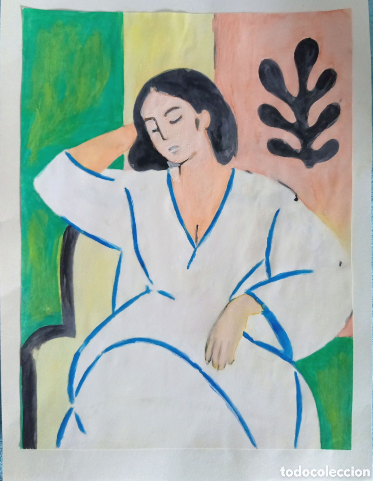 Arte: Interpretaci&oacute;n pintura dibujo (t&eacute;cnica mixta) de Matisse (20) acuarela y acr&iacute;lico sobre papel doble