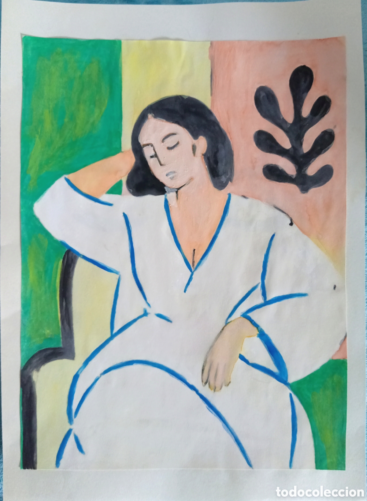 Arte: Interpretaci&oacute;n pintura dibujo (t&eacute;cnica mixta) de Matisse (20) acuarela y acr&iacute;lico sobre papel doble