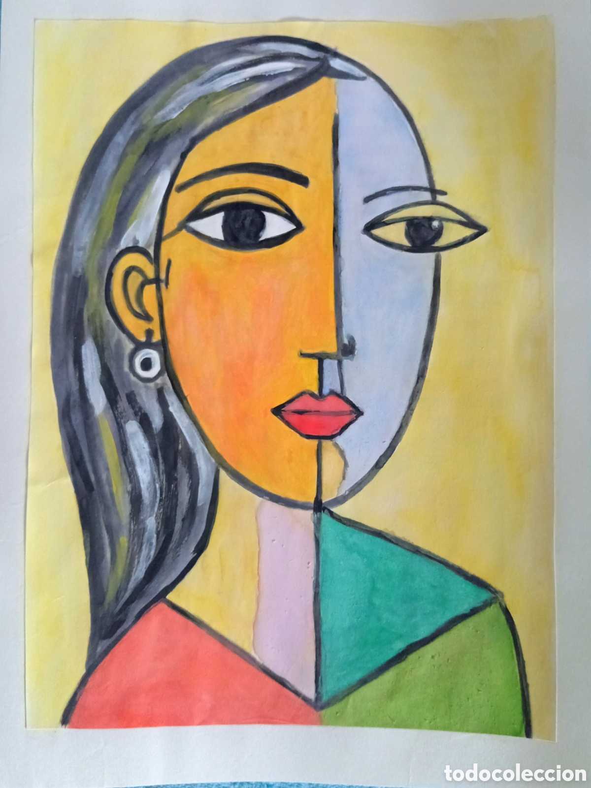 Arte: Interpretaci&oacute;n pintura dibujo (t&eacute;cnica mixta) de Picasso (23) acuarela y acr&iacute;lico sobre papel doble