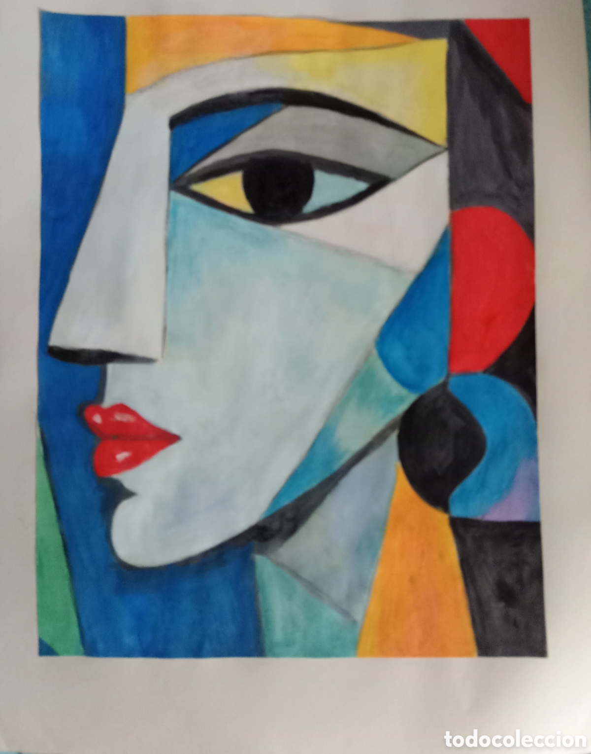 Arte: Original pintura cara abstracta (67) (t&eacute;cnica mixta) acuarela y acr&iacute;lico sobre papel cart&oacute;n doble 34