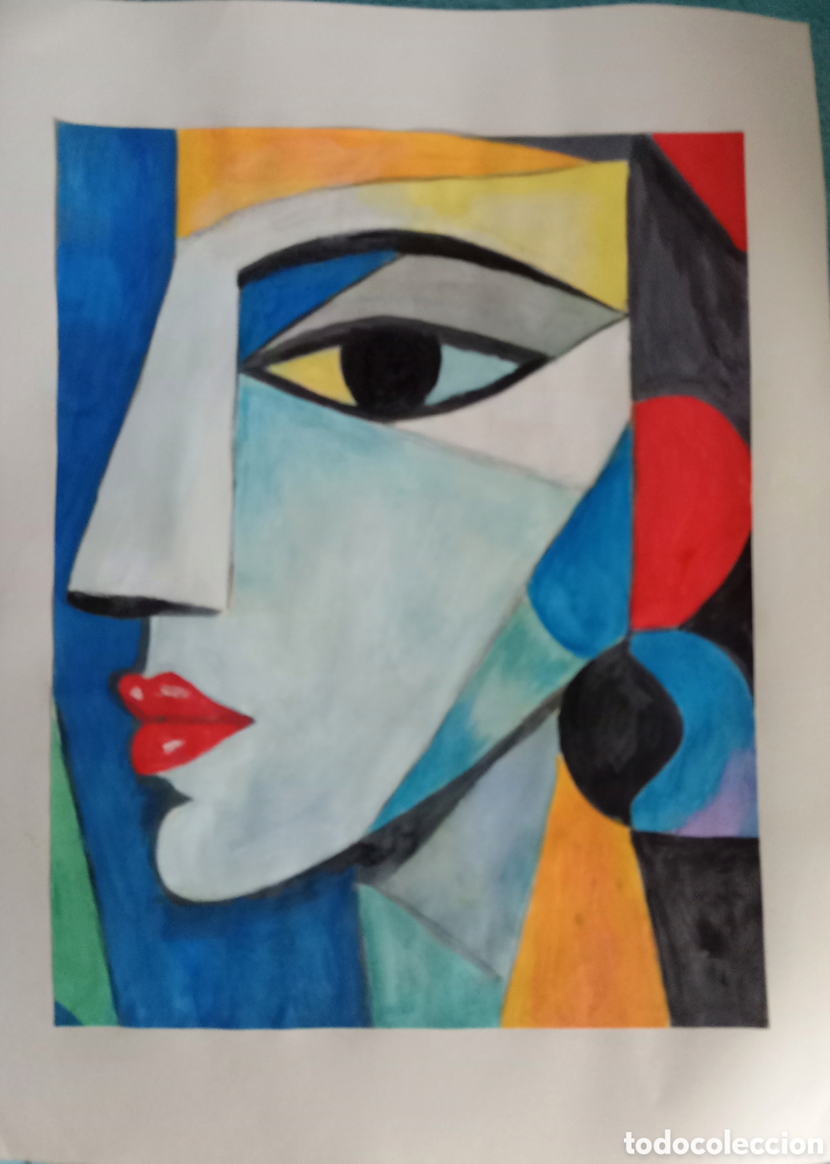 Arte: Original pintura cara abstracta (67) (t&eacute;cnica mixta) acuarela y acr&iacute;lico sobre papel cart&oacute;n doble 34