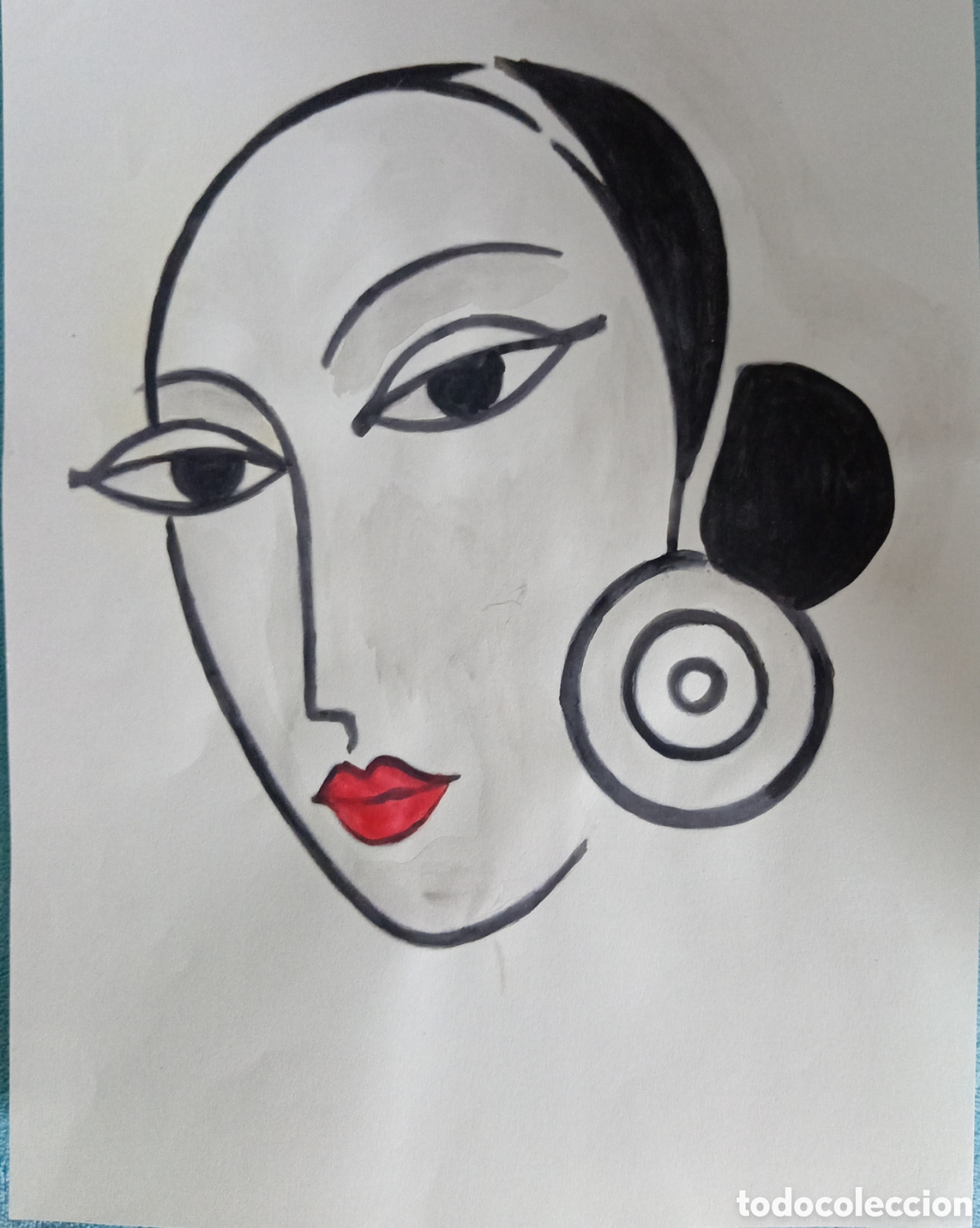 Arte: nterpretaci&oacute;n pintura dibujo (t&eacute;cnica mixta) de Picasso (22)acuarela y acr&iacute;lico sobre papel 30,5cm..