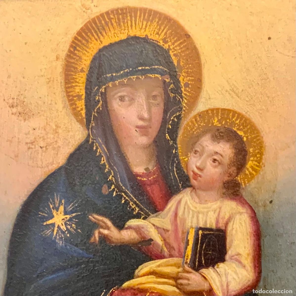 Kunst: VIRGEN DEL P&Oacute;PULO - IMPORTANTE &Oacute;LEO SOBRE COBRE - CASA DE BAZ&Aacute;N (s.XVII)