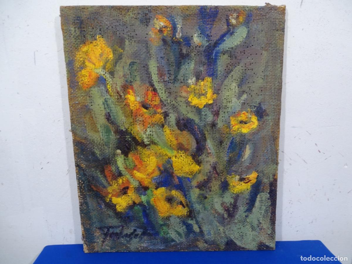 Arte: &Oacute;LEO EXPRESIONISTA SOBRE TELA TRAZO SEGURO FIRMA ILEGIBLE. FLORES.