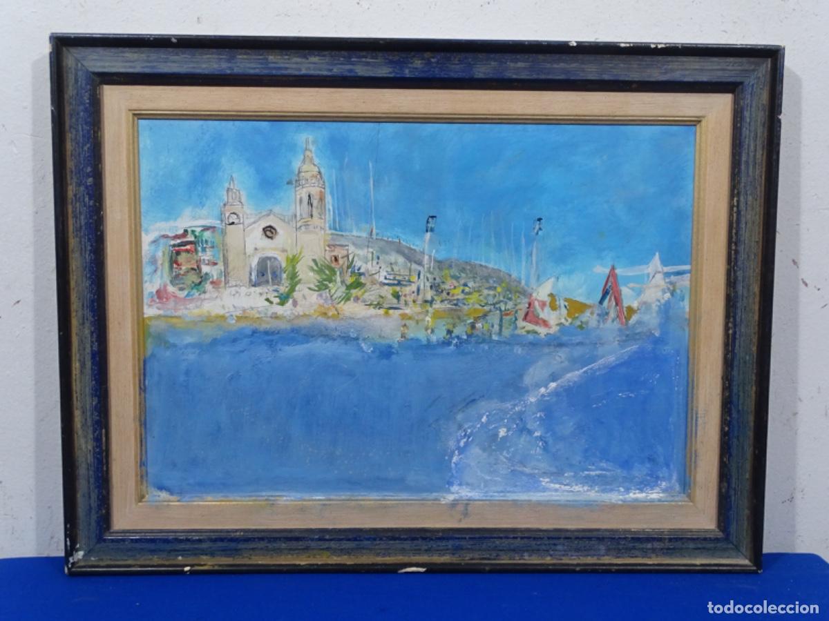 Arte: &Oacute;LEO SOBRE TABLEX ANONIMO. PAISAJE DE SITGES. ESTILO PERSONAL.