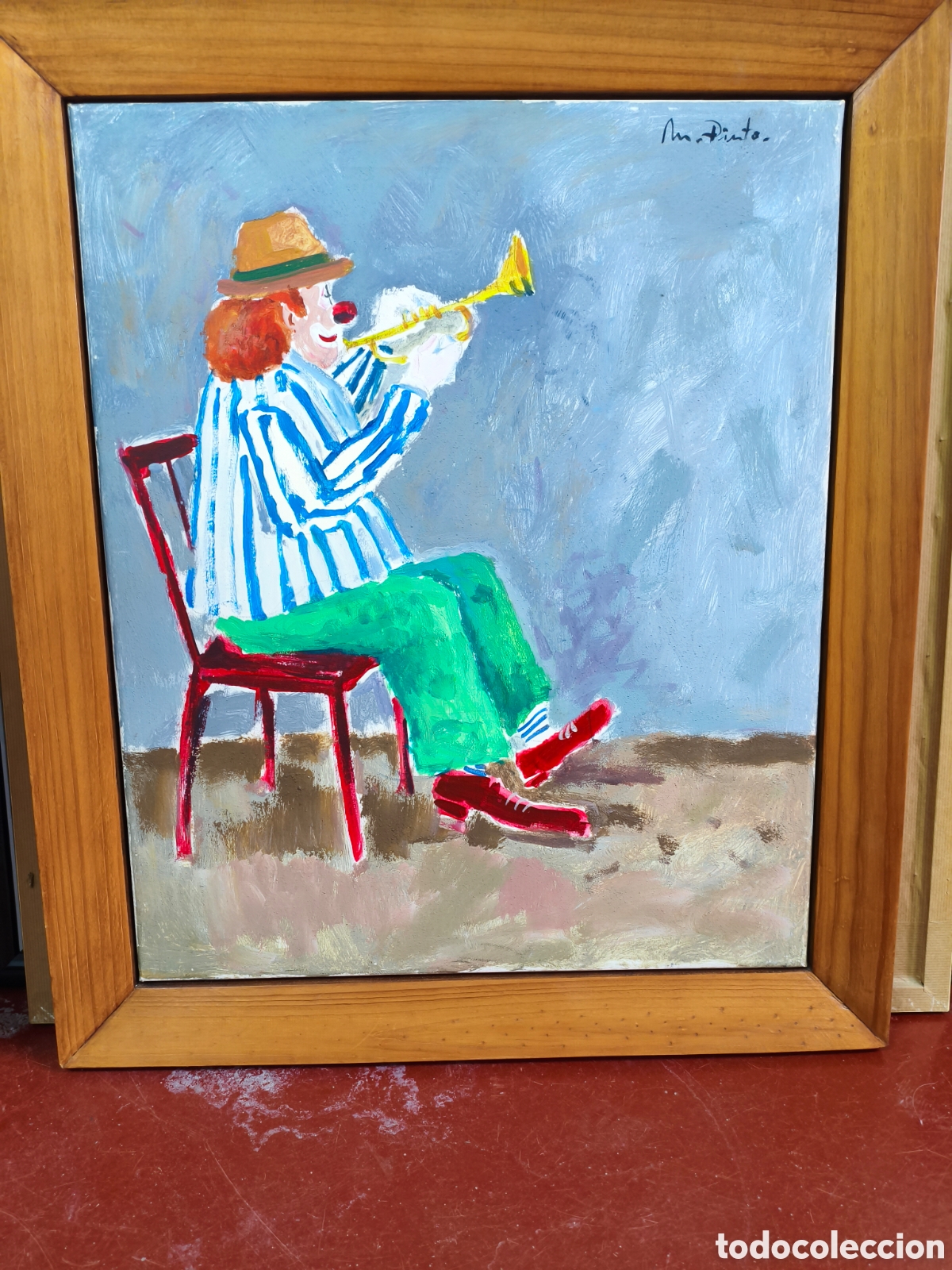 Arte: &Oacute;leo original de Manuel Dobl&aacute;s Pinto (M. Pinto) - &rdquo;Payaso&rdquo; (61x50 cm)