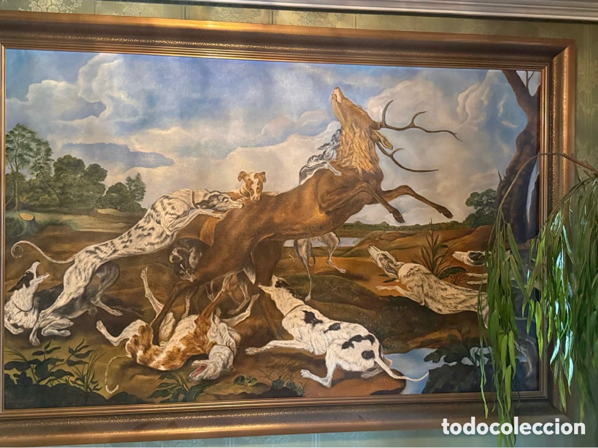 Kunst: Cuadro cl&aacute;sico de ciervo atacado por una jaur&iacute;a de perros.