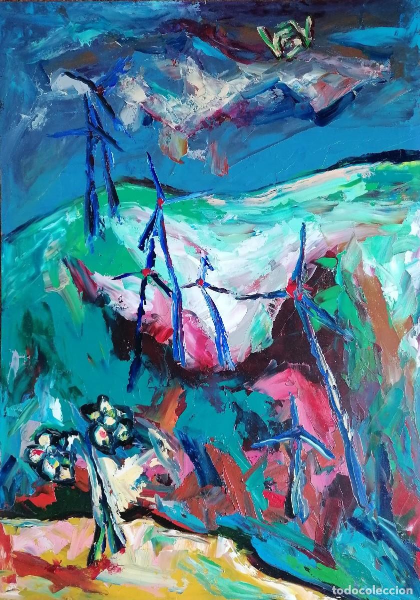 Arte: An&oacute;nimo, &oacute;leo/tabla 70 x 50 cm. Paisaje. Expresionismo.