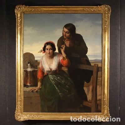 Arte: Gran cuadro firmado FB y fechado en 1853, Los amantes