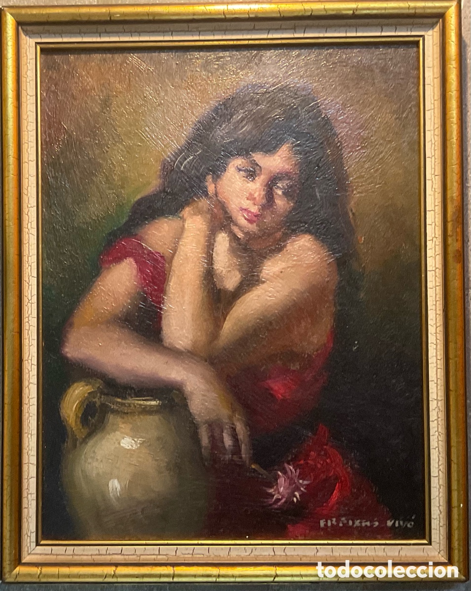 Arte: AMADEO FREIXAS VIV&Oacute; &ndash; JOVEN CON C&Aacute;NTARO &ndash; &Oacute;LEO SOBRE TABLA FIRMADO &ndash; PINTURA CATALANA