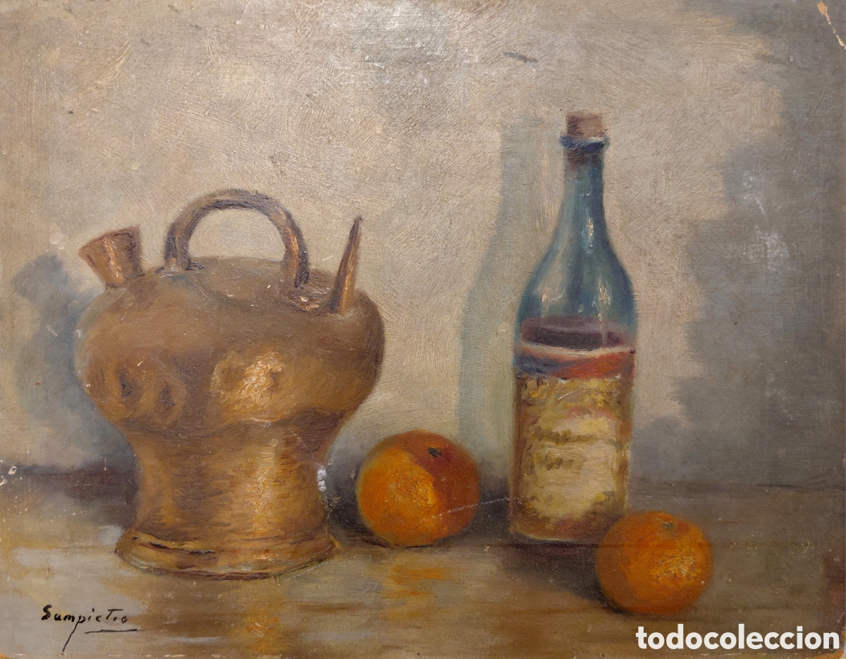 Kunst: Firmado Sampietro (s. XX). Bodeg&oacute;n, &oacute;leo sobre lienzo.