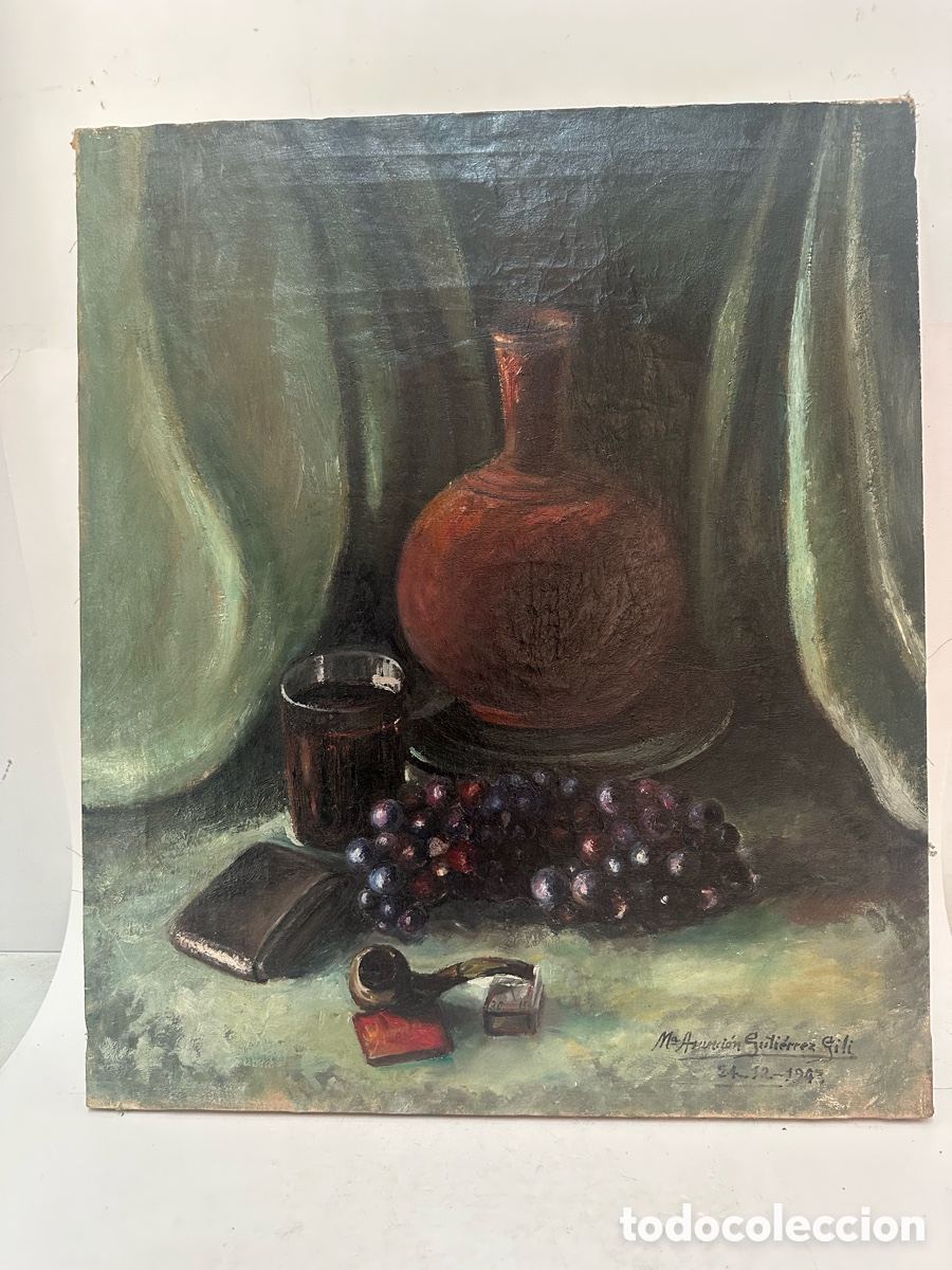 Arte: OLEO SOBRE TELA, BONITO BODEGON. FIRMADO M&ordf; ASUNCION GUTIERREZ GILI. 1943.