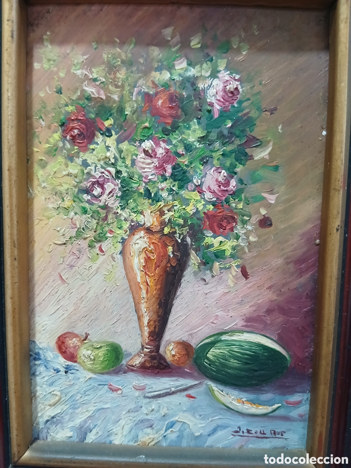 Kunst: Pintura al &oacute;leo. Florero. Firmada. (L135)