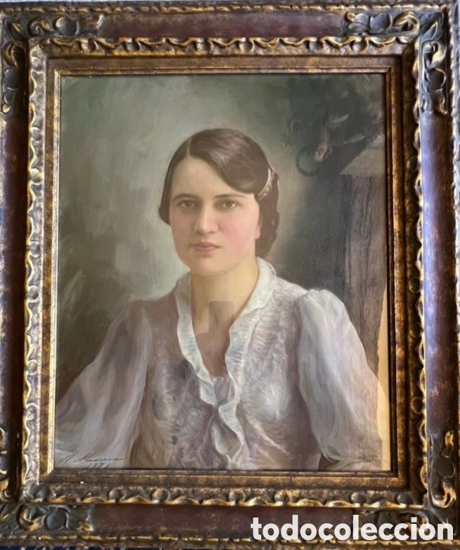 Arte: Pintura Portuguesa extraordinaria obra cuadro retrato oleo lienzo del gran pintor Hemrique Medina