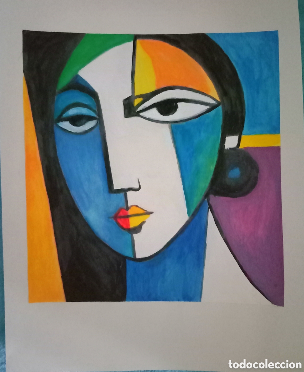 Arte: Original pintura cara abstracta (68) (t&eacute;cnica mixta) acuarela y acr&iacute;lico sobre papel cart&oacute;n doble 32