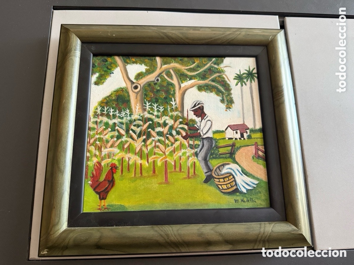 Kunst: &Oacute;leo Sobre Lienxo. M VALELLA. Recogiendo Ma&iacute;z. Con hoja de Subasta