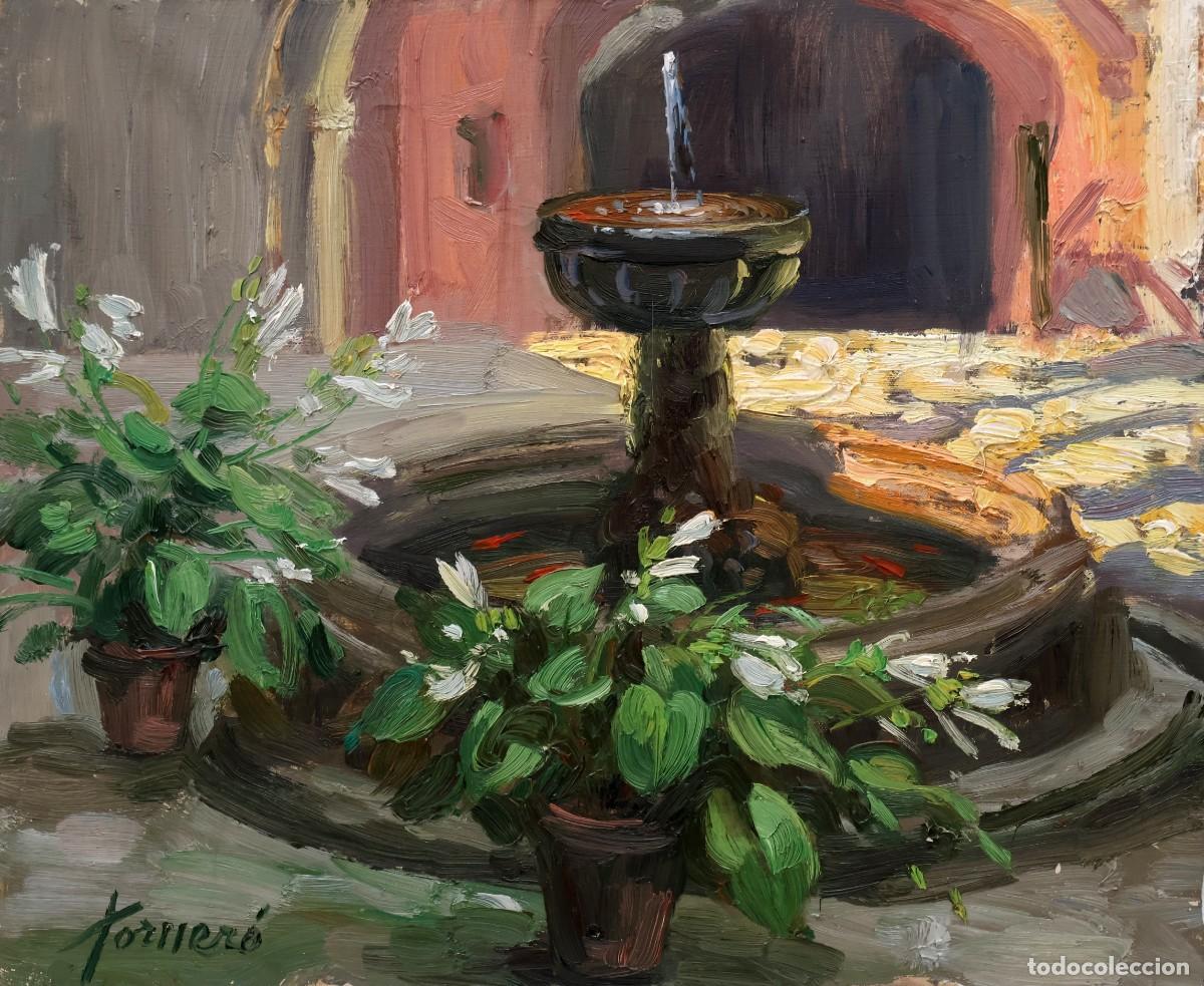 Arte: FRANCESC TORNER&Oacute; G&Oacute;MEZ (1934) OLEO SOBRE TELA. VISTA DE UN PATIO CON FUENTE