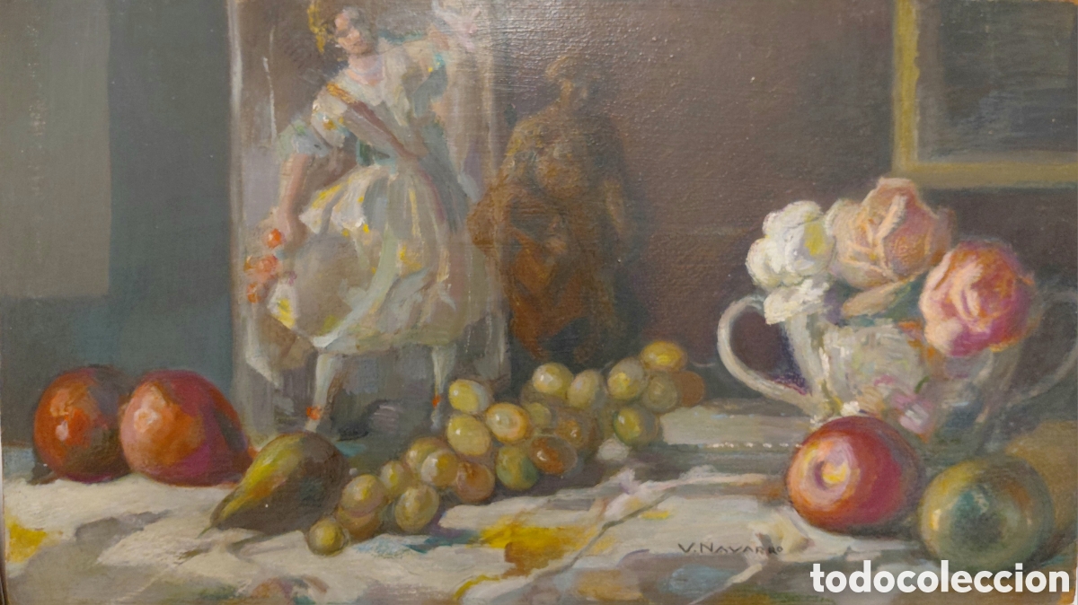 Kunst: Vicente Navarro (1888-1979). Bodeg&oacute;n, &oacute;leo sobre tablex.