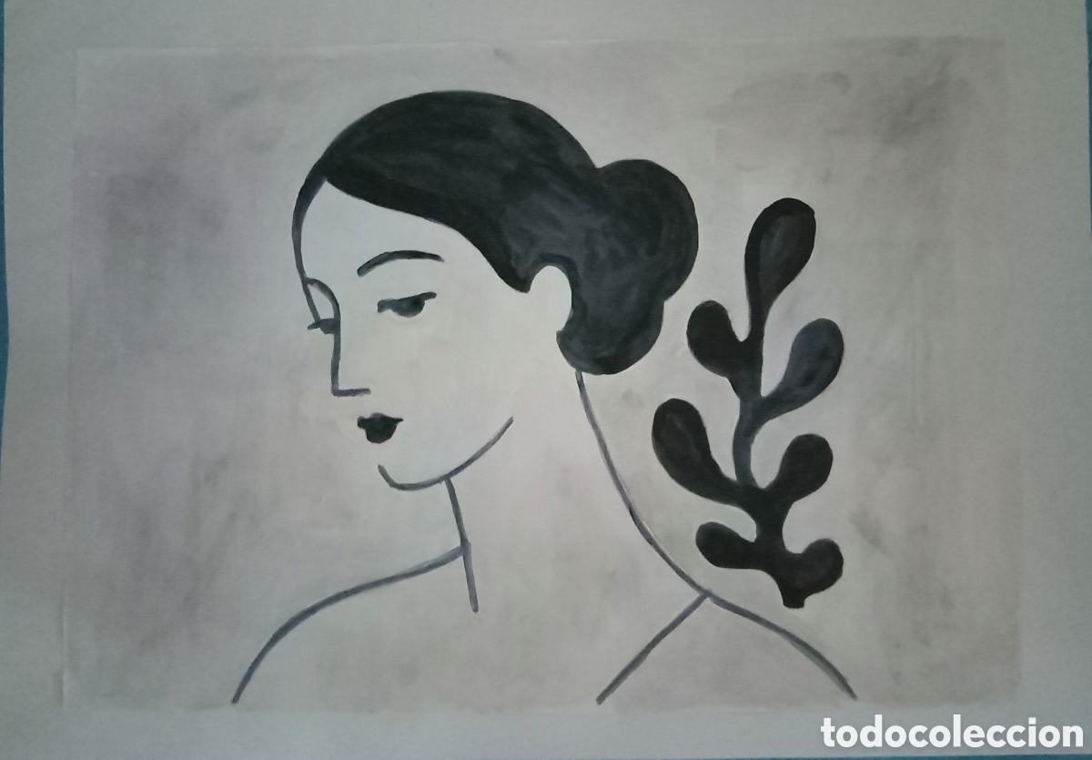 Arte: Interpretaci&oacute;n pintura dibujo (t&eacute;cnica mixta) de Matisse (22) acuarela y acr&iacute;lico sobre papel doble